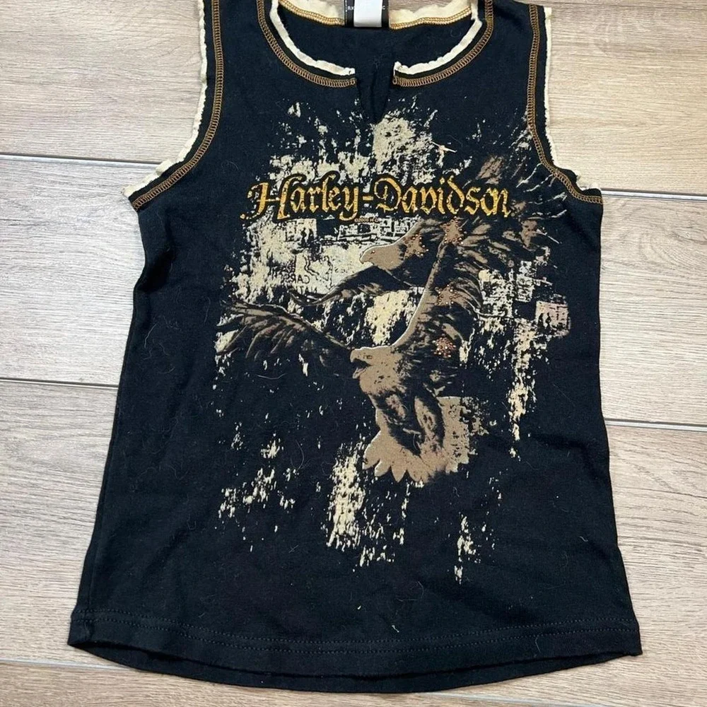 Harley Davidson Tank Top Womens L Black Distressed Eagle Graphic Mid-Ohio